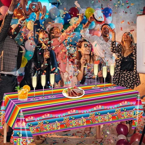 Miniatura 6 de 2 manteles de plástico desechables de 54 x 108 pulgadas, manteles de fiesta mexicana, decoración de fiesta, manteles rectangulares para fiestas
