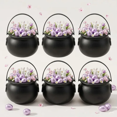 Miniatura 10 de PMU Caldero de Pascua de 8 pulgadas, 6 unidades, caldero de plástico verde, decoración de Pascua para decoración del hogar y fiesta