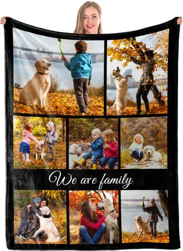 Miniatura 8 de Manta personalizada con 5 fotos y texto, manta con imágenes personalizadas, manta de forro polar divertida, ligera, súper suave, para sofá, cama