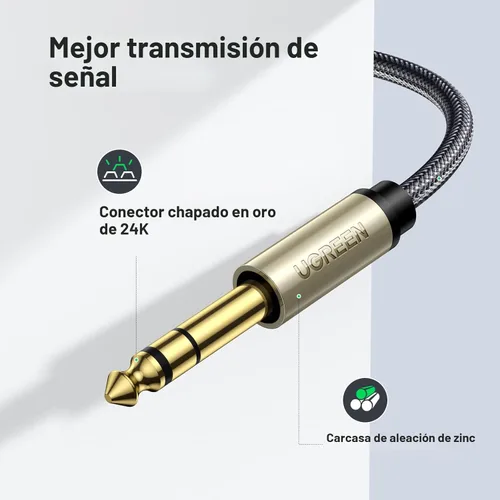 Miniatura 5 de UGREEN Cable estéreo de 3.5mm TRS a 6.35mm 1/4 de pulgada Audio para guitarra a Aux macho con carcasa de aleación de zinc y trenzado de nailon