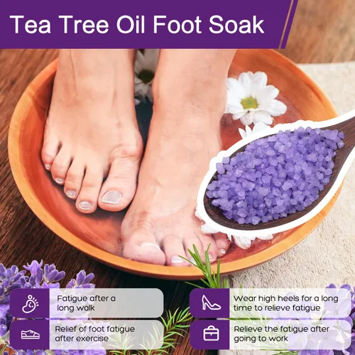 Miniatura 3 de Kit de sal rosa del Himalaya, paquete de 2 sales naturales de remojo para pies, aceites esenciales de sal de Epsom, lavanda, naranja, rosa, aroma a