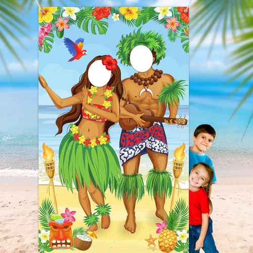 Frienda Luau - Cartel de fotos para puerta de pareja, decoración de fiesta hawaiana de Tiki Luau, accesorios de fotos de Aloha Tiki para reunirse