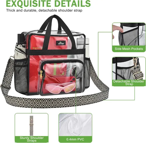 Miniatura 16 de MAY TREE Bolsa transparente para eventos en estadios de 12 x 6 x 12 pulgadas, bolsa de almuerzo transparente con correas reforzadas para trabajo