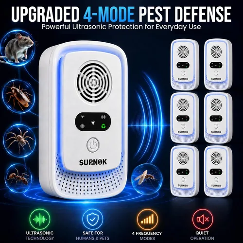 Miniatura 2 de Repelente ultrasónico de plagas para interiores, paquete de 6 – Dispositivo electrónico repelente de ratones y roedores, repelente de ratas