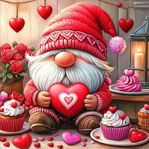 NAIMOER Kits de arte de diamantes para el día de San Valentín para adultos principiantes, kit de pintura de diamantes de gnomos 5D, arte de gemas de