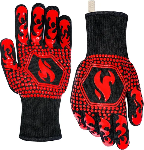 Miniatura 9 de QUWIN Guantes para barbacoa, guantes para horno, resistentes al calor extremo de 1472℉, guantes para parrilla de silicona antideslizantes para Negro