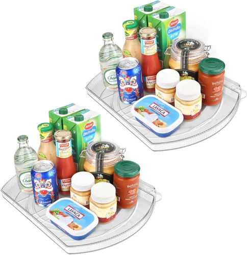 Miniatura 10 de Lazy Susan - Organizador para gabinete, despensa, encimera (2 niveles de 14 x 10 pulgadas, transparente, 1 paquete, rectangular)