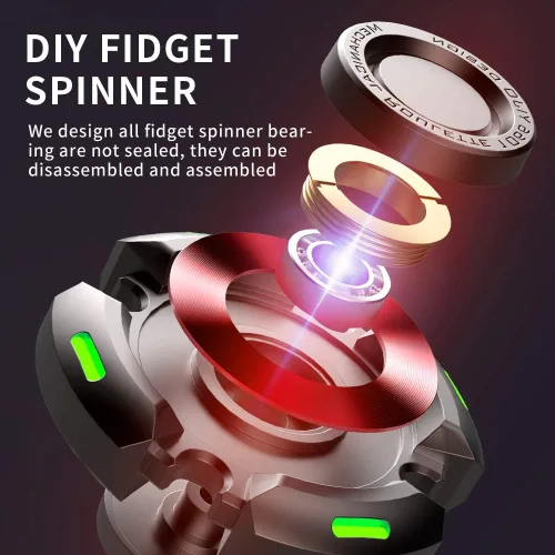Miniatura 3 de Fidget Spinners, Fidget Spinner para adultos, juguete para aliviar el estrés y la ansiedad TDAH, juguete giratorio de mano de metal con luz Gris