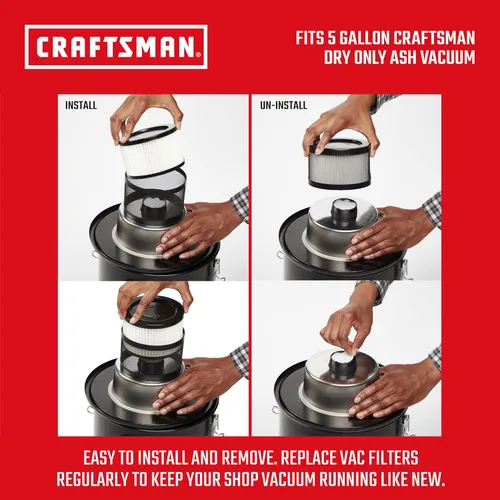 Miniatura 3 de CRAFTSMAN CMXZVBE43268 - Filtro de vacío y prefiltro de repuesto para aspiradora de cenizas CRAFTSMAN CMXEVBE17585 de 5 galones, solo seco, atrapa