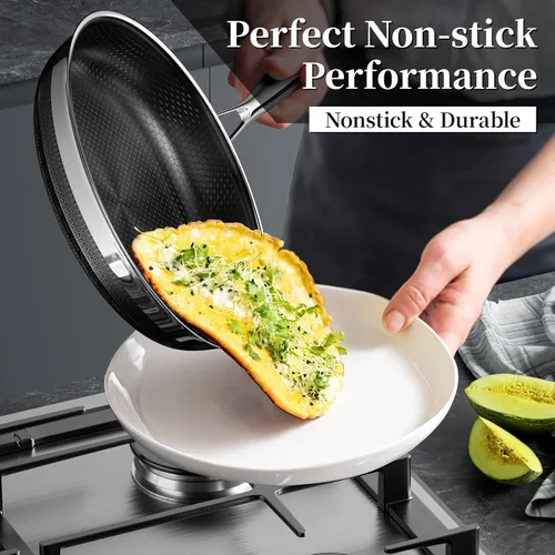 Miniatura 3 de Innerwell Sartenes para Freír Antiadherentes de 8 Pulgadas, Sartén de Acero Inoxidable Tricapa Híbrida, Sartén de Cocina de Cerámica Titanio