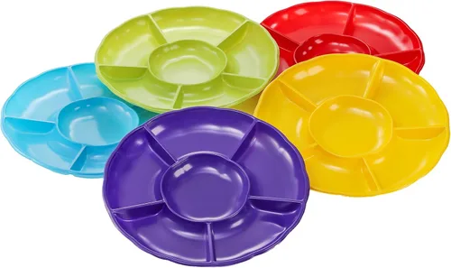 Miniatura 5 de Frcctre Paquete de 20 platos desechables de plástico para servir aperitivos, 12 pulgadas, 6 seccionales divididos para aperitivos, nueces, dulces