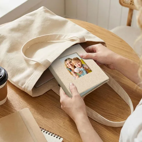 Miniatura 6 de Vienrose Álbum de fotos de bebé pequeño de 4 x 6 pulgadas, paquete de 2 mini libros de fotos con cubierta de lino, 26 páginas con capacidad para 52