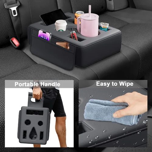 Miniatura 8 de Portavasos de auto mejorado 2026, 8 en 1, soporte para tazas de asiento trasero para automóvil, organizador de asiento trasero de cuero sintético