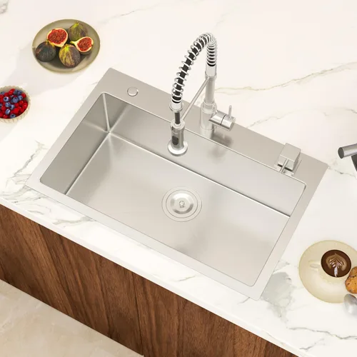 Miniatura 15 de Black Bar Sink Drop in 13x15 Inch Topmount Single Bowl Kitchen Sink Handmade T304 Stainless Steel Wet Bar Sink Outdoor RV Handmade Small Prep Sink
