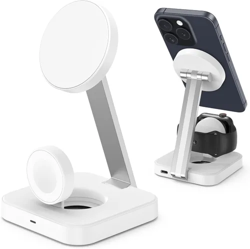 Estación de carga inalámbrica para cargador Magsafe, cargador inalámbrico para iPhone 17/16/15/14/13 Series/Apple Watch/AirPods Pro, soporte de