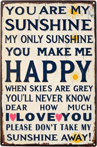 Miniatura 6 de ARTCLUB Letrero de metal con texto en inglés «You Are My Sunshine You Make Me Happy I Love You», placa de póster con frase vintage, para sala de Rojo