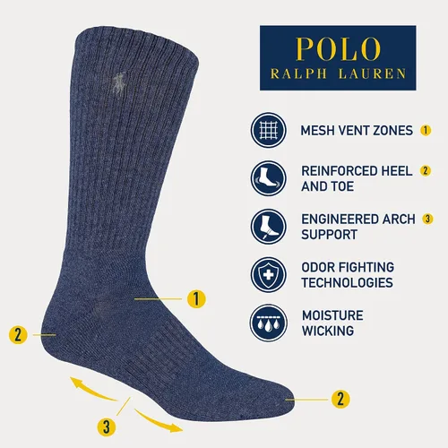 Miniatura 2 de POLO RALPH LAUREN Men's Athletic Performance Cotton Crew Socks-6 Pair Pack-Breathable Mesh & Sport Moisture Wicking