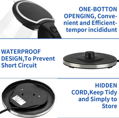 Miniatura 5 de Ochine Hervidor eléctrico de acero inoxidable, hervidor de café, calentador de agua caliente inalámbrico, 1500 W, hervir rápido con luz LED, apagado