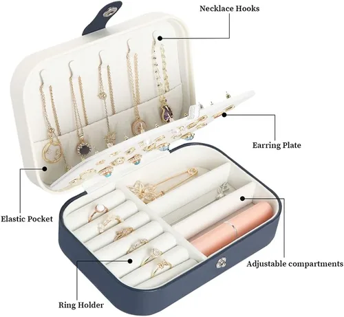Miniatura 3 de Joyero de viaje pequeñas cajas organizadoras de joyas para mujeres y niñas estuche de viaje de 2 capas mini soporte portátil de almacenamiento