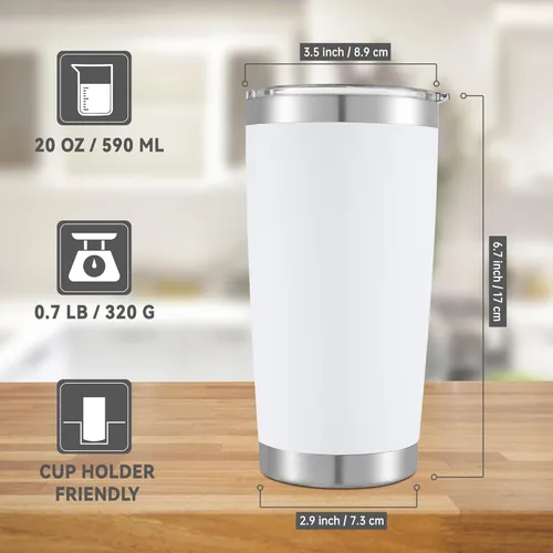 Miniatura 3 de Vasos de 20 onzas de acero inoxidable a granel con tapa, doble pared aislada al vacío, taza de café de 20 onzas con recubrimiento en polvo