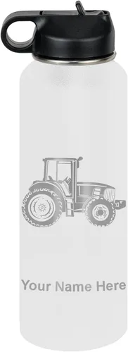 Miniatura 19 de LaserGram Botella de agua personalizada, tractor agrícola, acero inoxidable de doble pared aislada al vacío con popote superior, regalo grabado