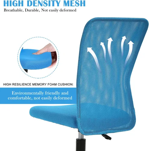 Miniatura 6 de Silla de escritorio ergonómica de marca – Respaldo medio, altura ajustable, moderna sin brazos, giratoria rodante, silla ejecutiva de malla para Azul