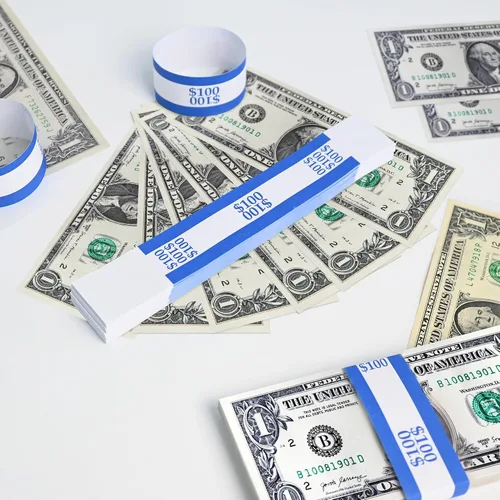 Miniatura 6 de L LIKED Paquete de 100 correas de moneda, envoltorios de billetes de dinero con autosellado (azul $100-100 PCS)