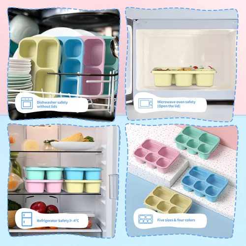 Miniatura 6 de Bento Box - Lonchera para Adultos, Paquete de 4, Contenedor de Preparación de Comidas de 5 Compartimentos para Niños, Contenedores Reutilizables PP