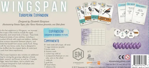 Miniatura 8 de Stonemaier Games: Wingspan European Expansion por Elizabeth Hargrave Añadir a Wingspan (Juego Base) Agrega 81 pájaros únicos con nuevas
