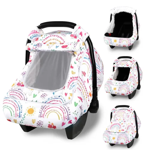 Miniatura 13 de Pea Pod Funda de Asiento de Automóvil para Bebé Niñas, Fundas de Asiento de Automóvil Infantil Arcoíris con Capota para Recién Nacidos, 2 Capas