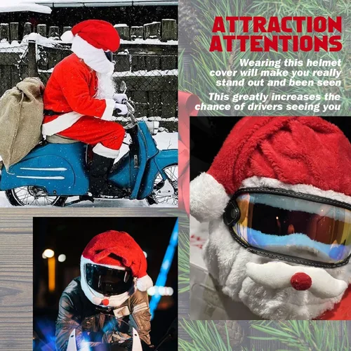 Miniatura 6 de x xotic tech Cubierta para Casco de Motocicleta de Papá Noel Navideño, Cubierta de Felpa para Casco de Cara Completa de Natividad Papá Noel Sombrero