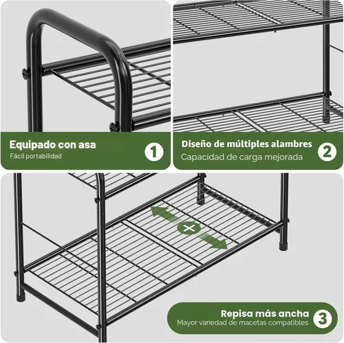 Miniatura 6 de Simple Trending Soporte para plantas de interior y exterior, estante para múltiples macetas de metal, 3 niveles, soporte grande para plantas
