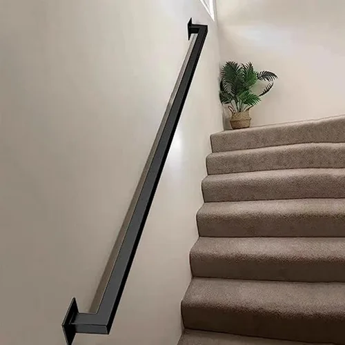 Barandilla de escalera para escalones exteriores o interiores, pasamanos de escalera de metal negro soporte de pared de hierro forjado, barandilla