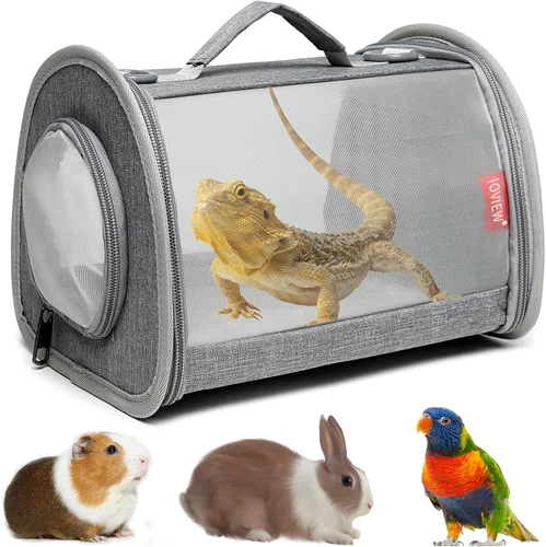 Miniatura 8 de Bolsa transportadora de conejillos de indias de viaje para animales pequeños, lagarto, pájaro, conejo, jaula para ardillas, bolsa transpirable, Gris