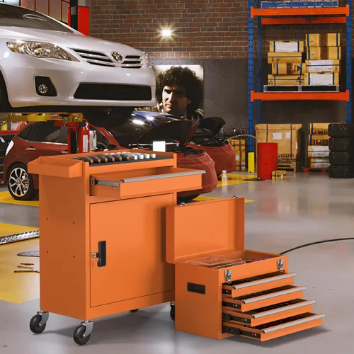 Miniatura 7 de Baúl de herramientas con 5 cajones, caja de herramientas rodante 2 en 1 con ruedas y cajones, caja de herramientas desmontable con cerradura, carro