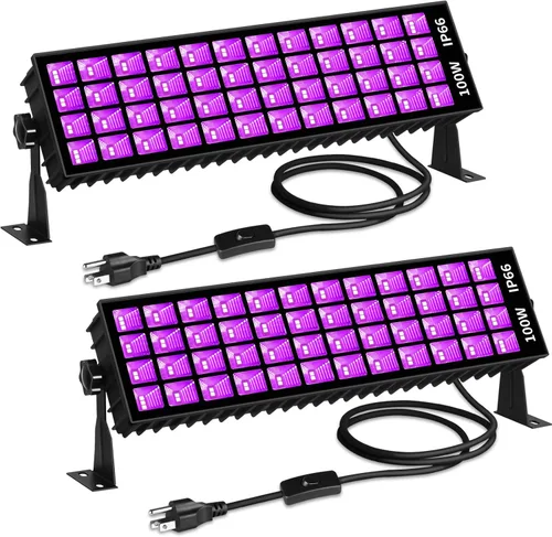 2 barras de luz LED negras de 100 W, luz negra impermeable IP66 con interruptor de cable de 6 pies, luces negras para fiesta de neón brillante,