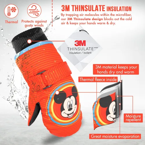 Miniatura 2 de DISNEY Mickey Mouse - Mitones para niños de 2 a 4 años, guantes impermeables para niños, guantes de nieve de Mickey Kids, guantes Thinsulate 3M
