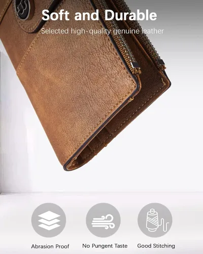 Miniatura 3 de BOSTANTEN Carteras de cuero para mujer con bloqueo RFID de gran capacidad, tarjetero triple para mujer