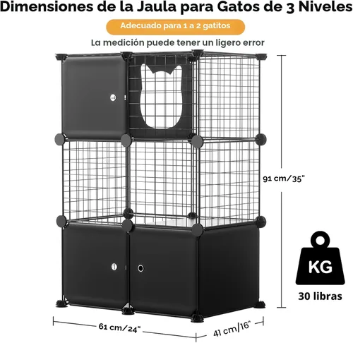 Miniatura 7 de PAWING Recinto para gatos para interiores con caja de arena, jaula de alambre de metal de 3 niveles, diseño desmontable para gatos, gatitos