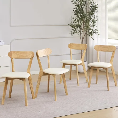 Miniatura 14 de Juego de 4 sillas de comedor tapizadas de madera maciza con asiento marrón acolchado de piel sintética para el hogar, cocina, sala de estar, comedor