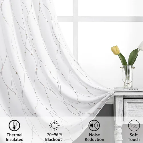Miniatura 4 de SMILE WEAVER Cortinas blancas de Navidad de 54 pulgadas de largo para dormitorio, cortinas de oscurecimiento de habitación con estampado de Oro