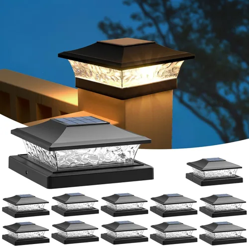 Miniatura 14 de APONUO - Luces solares para punta de poste con 8 colores RGB sólidos y flujo multicolor - Paquete de 4 luces solares para postes de 6x6, IP65
