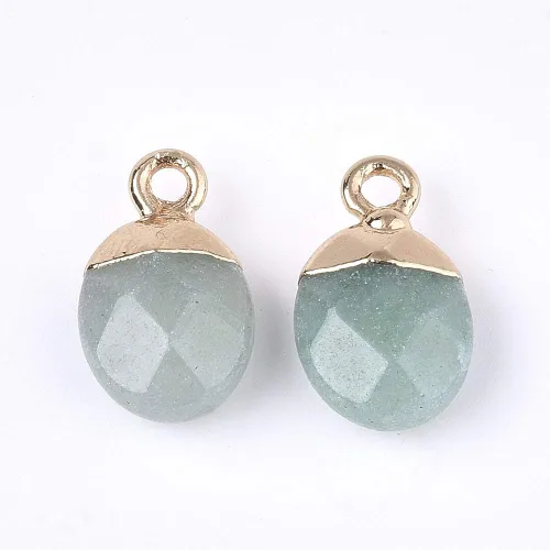 Miniatura 3 de KISSITTY 20 dijes de amazonita natural galvanizados con piedras preciosas cuadradas facetadas de 11-0.472x0.315 in con hallazgos de hierro dorado