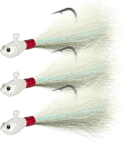 Miniatura 10 de Dr.Fish Paquete de 3 señuelos de cola de cubo para el cabello, señuelos de agua salada y dulce para pesca de surf, pesca, blanco, rojo, Chartreuse