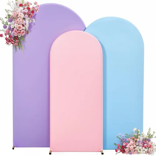 Miniatura 26 de Juego de 3 fundas elásticas para arco de arco iris de 6, 5, 4 pies, para arco de boda, juego de 3 fundas de elastano ajustadas, de tela azul