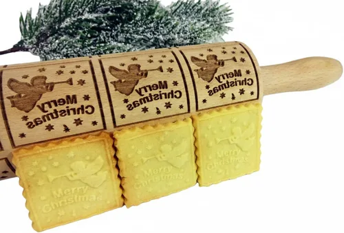 Miniatura 19 de Rodillo de amasar con relieve de ángeles navideños FELIZ NAVIDAD para decorar galletas de jengibre navideñas