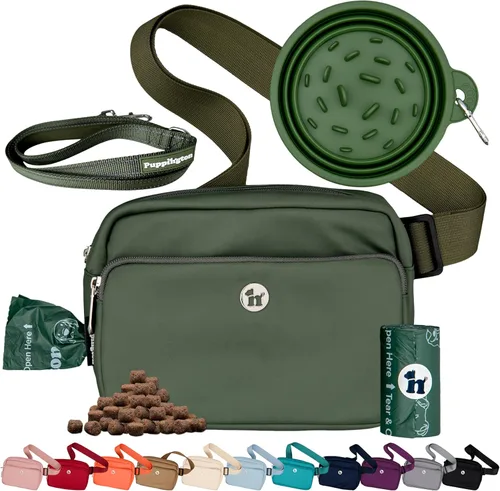 Puppington Bolsa cruzada 3 en 1 para el entrenamiento de mascotas, bolsas compostables para excrementos, dispensador de bolsas de excremento