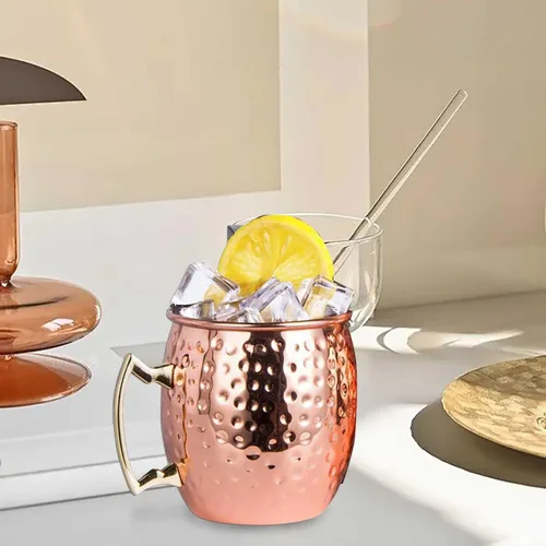Miniatura 7 de Moscow Mule - Juego de 2 tazas de cobre martilladas de 16 onzas con forro de acero inoxidable 304 grandes hechas a mano para beber, aptas