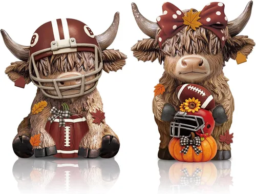 Miniatura 28 de Karenhi 2 piezas de figuritas de vaca de las Tierras Altas para el Día de la Madre, figuritas de gnomo de vaca con flores y corazón de MADRE