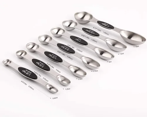 Miniatura 2 de Juego de 8 cucharas medidoras magnéticas apilables de acero inoxidable de doble cara y cucharadas para medir ingredientes secos y líquidos Negro-8